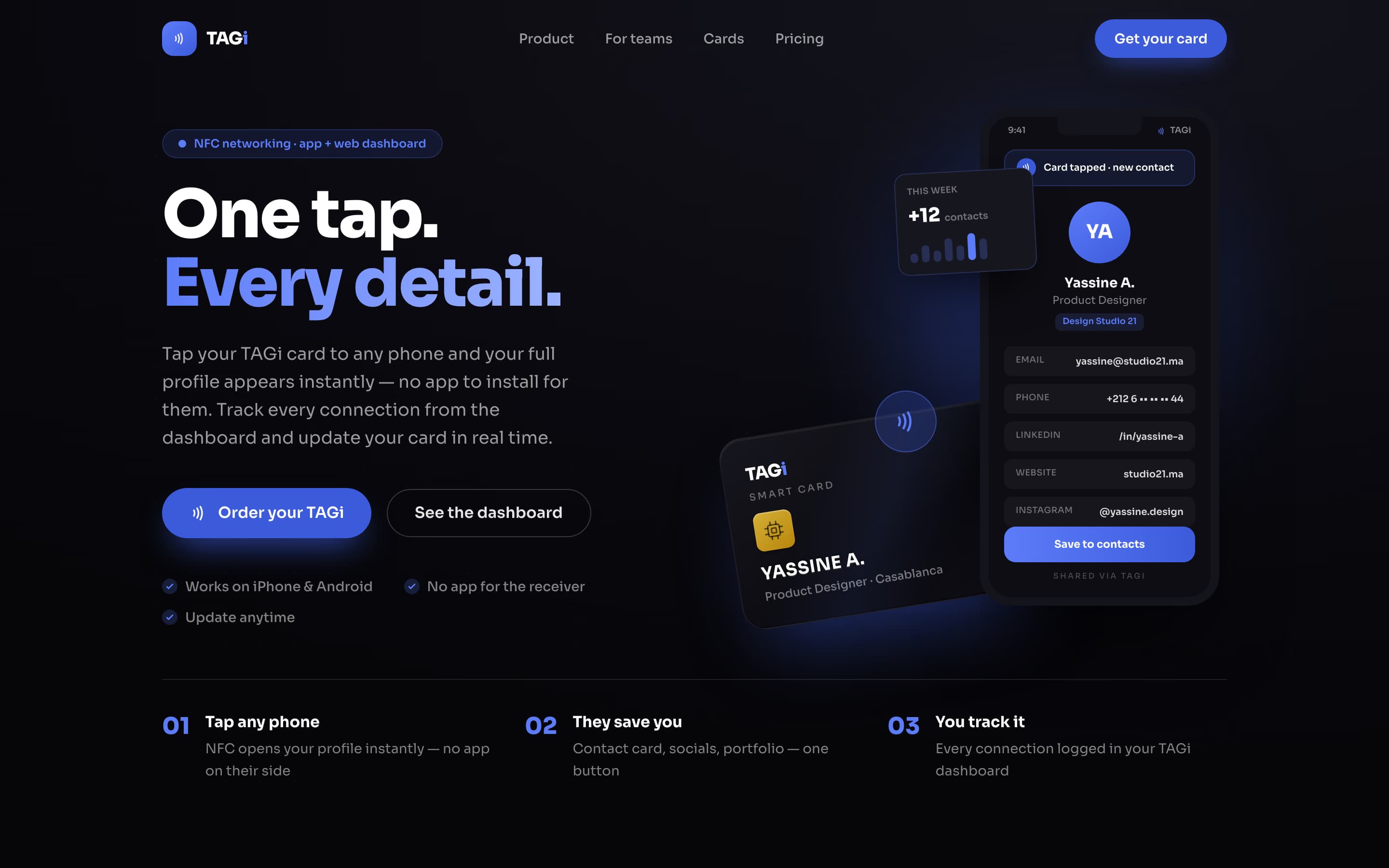 TAGi — NFC contact-sharing app with admin dashboard